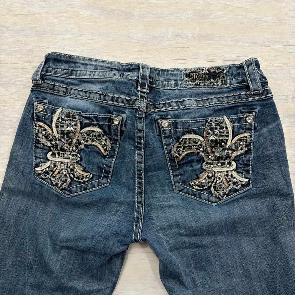 Miss Me Jeans Standard Skinny Fleur De Lis Embellished Blue Women Size 31
